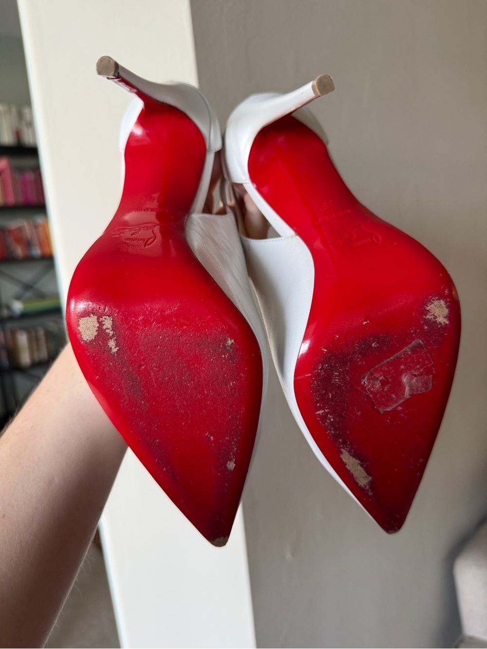 Christian Louboutin White Pointed-Toe Ankle-Strap Stiletto Pumps in Mascara 36.5 - Picture 13 of 16